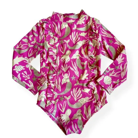 Mini Boden Swim Mini Boden Mermaid Swimsuit Pink Silver One